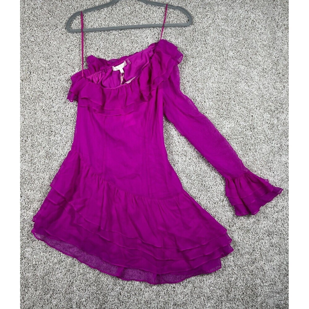 LoveShackFancy Silk Ruffle Mini Dress Fuchsia Y2K Luxury Fairycore 00